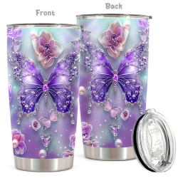 1pc 20oz Tumbler for Cafe – Butterfly Funny Print Mug Tumbler, Travel Tumbler for Wedding and Birthday Gifts for Mom, Coworker, Eid Al-Adha Mubarak