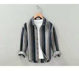 Striped Color Matching Long Linen Sleeves Shirt