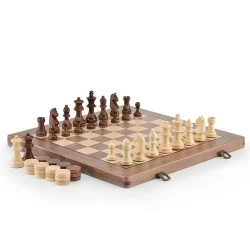 High-Quality Walnut Chess and Checkers Set