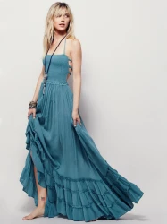 Summer Cotton Sexy Backless Maxi Dress