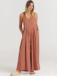 Women's Sleeveless Wide Leg Jumpsuit with Pockets