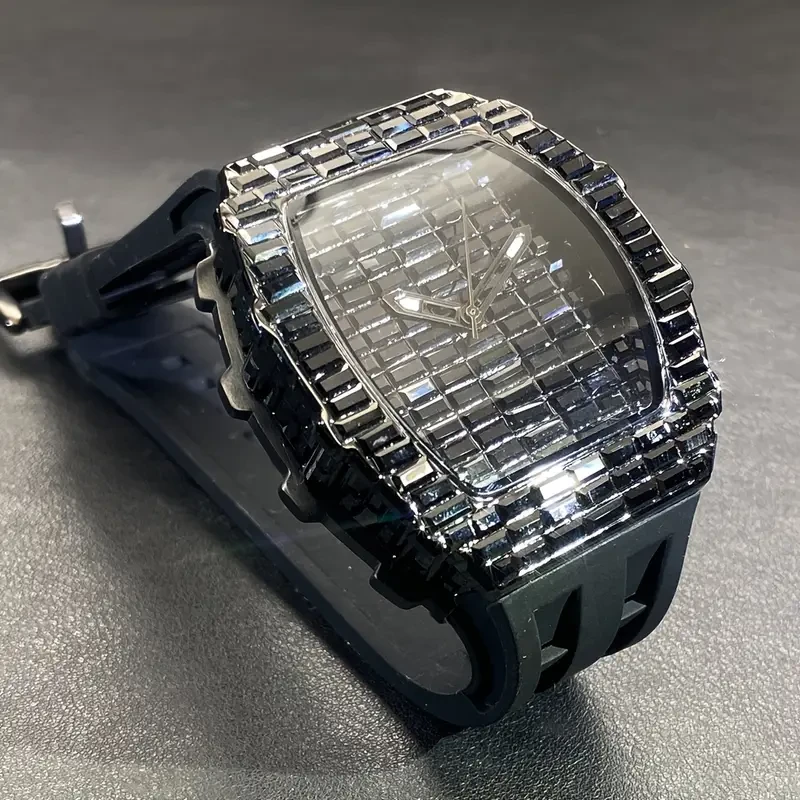 PLADEN Men's Luxury Hip Hop Iced Out Tonneau Rhinestone Watch