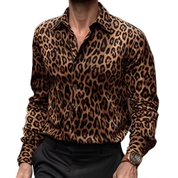 Men's Leopard Lapel Long Sleeve Casual Shirt