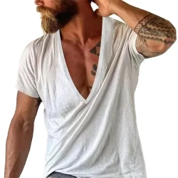 Men's Casual Solid color V-neck Short-Sleeved  T-Shirt