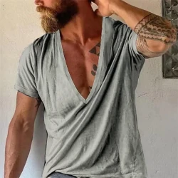 Men's Casual Solid color V-neck Short-Sleeved  T-Shirt