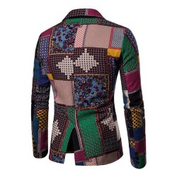 Men's Lapel Ethnic Print Long Sleeve Thin Blazer