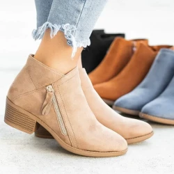 Fall New Suede Mid Heel Ankle Boots