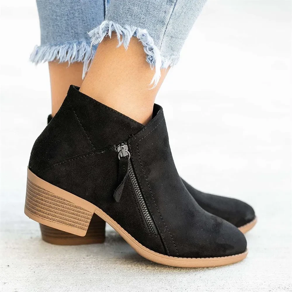 Fall New Suede Mid Heel Ankle Boots