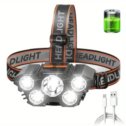 1PC 5 LED Rechargeable Headlamp - Waterproof USB Head Flashlight