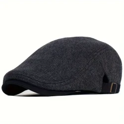 Vintage Herringbone Gatsby Beret – Thick Warm Flat Cap