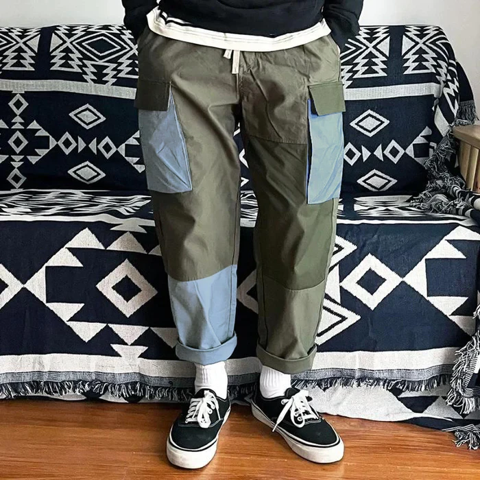 Men's Casual Lightweight Loose Patch Pocket Patchwork Cargo Pants