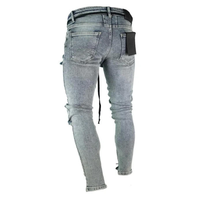 Men's Ripped Zipper Biker Jeans