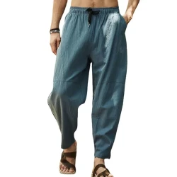 Men's Loose Cotton Linen Solid Color Drawstring Pants