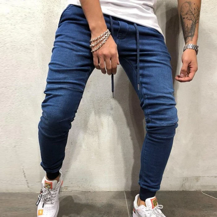 Men's Casual Solid Color Drawstring Jeans