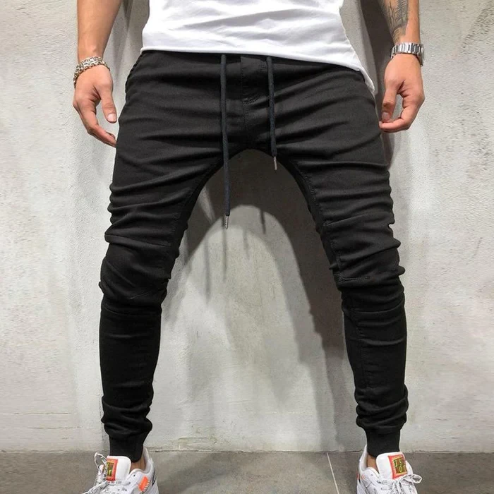 Men's Casual Solid Color Drawstring Jeans