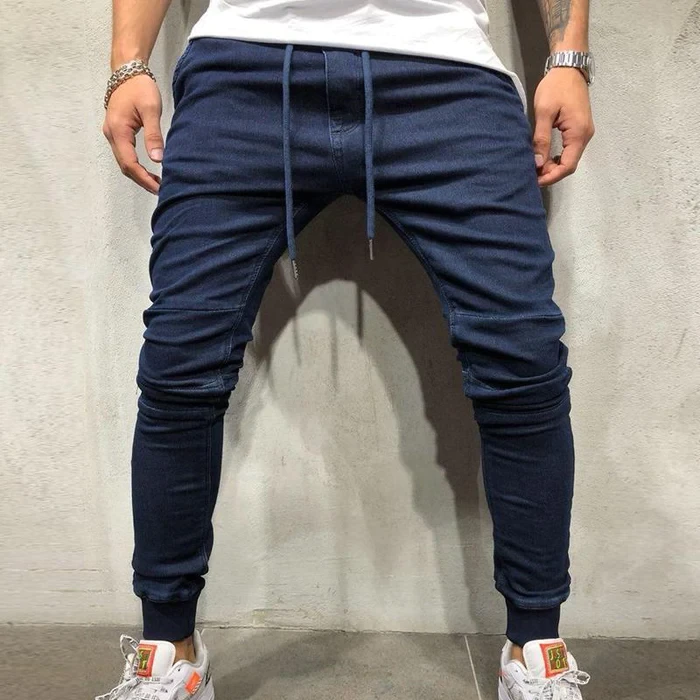 Men's Casual Solid Color Drawstring Jeans