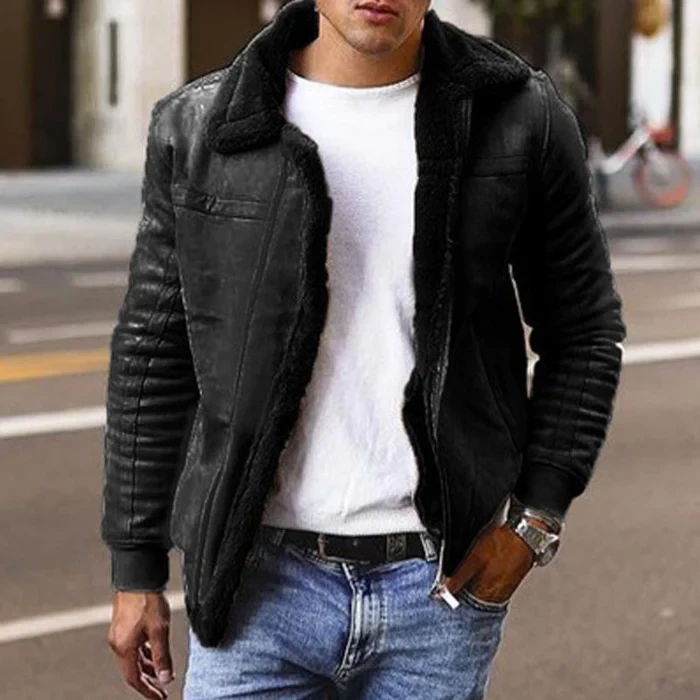 Men's Lapel Fleece Long Sleeve Jacket