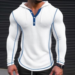 Men's Waffle-Knit Hoodie - Casual Long Sleeve Solid Color Sweatshirt