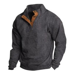 Men's Herringbone Henley Sweatshirt - Casual Long Sleeve Pullover with Stylish Collar