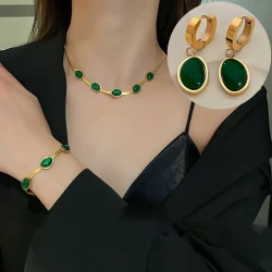 4-Piece Elegant Emerald Green Jewelry Set for Women