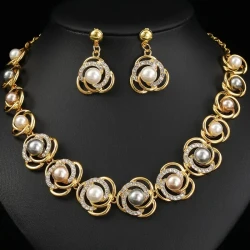 Elegant Geometric Faux Pearl & Rhinestone Jewelry Set