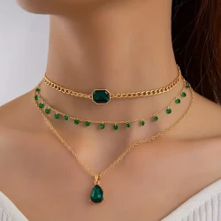 Bohemian Vintage Style Imitation Green Faux Gemstone Pendant Necklace