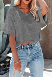 V-Neck Short Sleeve Midriff Tee