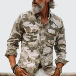 Camouflage Lapel Breast Pocket Cargo Shirt