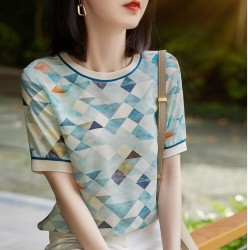 Women's Geometric Contrast Printed Short-sleeved T-shirt