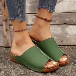 Fashion Solid Wedges Sandals Summer Casual Peep-toe Slippers