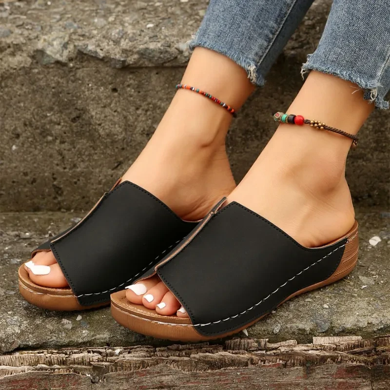 Fashion Solid Wedges Sandals Summer Casual Peep-toe Slippers