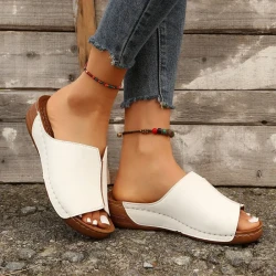 Fashion Solid Wedges Sandals Summer Casual Peep-toe Slippers