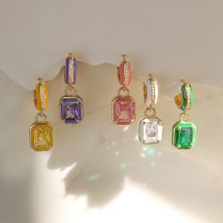 Sweet Colorful Drop Oil Copper Inlaid Color Diamond Cube Sugar Earrings