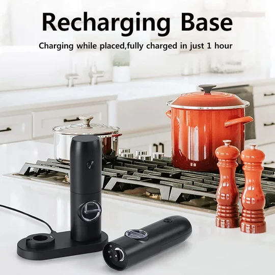 Electric Salt and Pepper Grinder Set with Charging Base