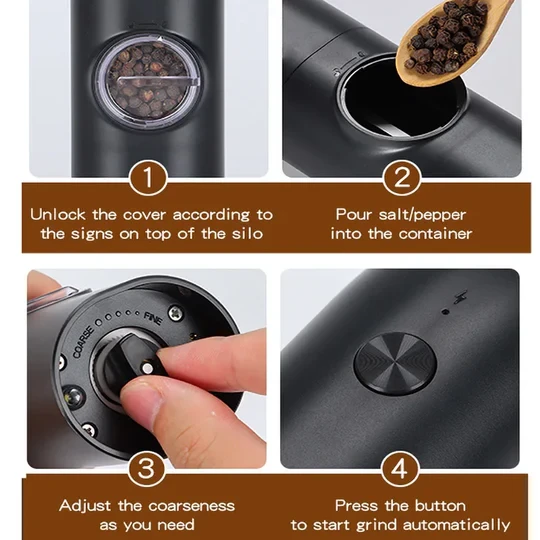 Electric Salt and Pepper Grinder Set with Charging Base