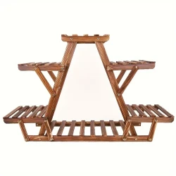 6-Tier Wooden Plant Stand - Waterproof Carbonized Wood Display Rack for Indoor & Outdoor Use