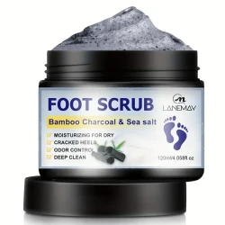 Lanemay Bamboo Charcoal & Sea Salt Foot Scrub - Hypoallergenic Exfoliating Treatment for Dry, Cracked Heels