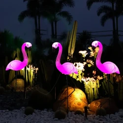 3pcs Solar Flamingo Garden Lights - Pink LED Stake Lights for Garden, Lawn, Patio & Pathways