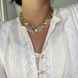 Imitation Pearl Coin Clavicle Chain