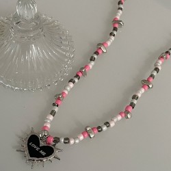 Original Design Black Heart Thorn Beaded Necklace