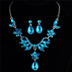 Foreign trade explosion bride alloy diamond necklace earrings set