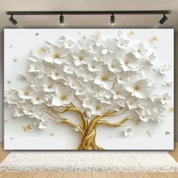 3D White Tree of Life with Gold Floral Backdrop