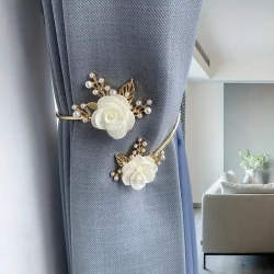 Elegant Metal Faux Pearl Curtain Holdback with Three