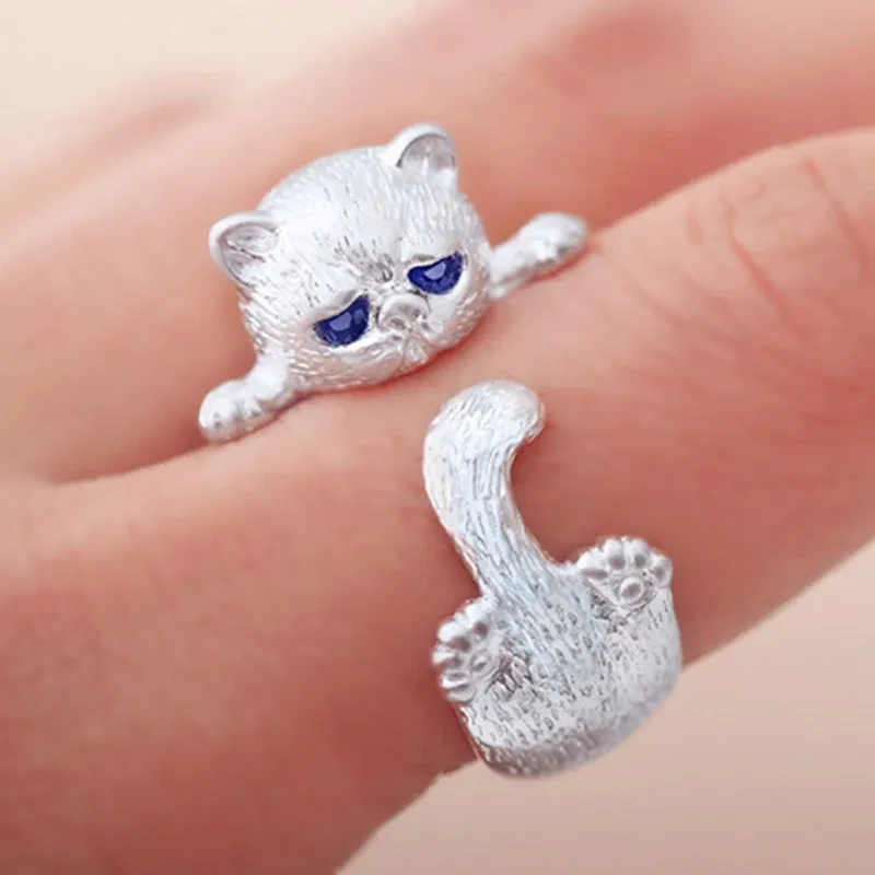 Cat Opening Rings For Women Trendy Silver