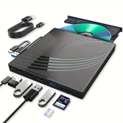 Ultra Slim External CD DVD Drive with USB 3.0 Ports and TF/SD Card Slots