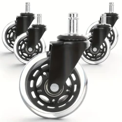 Set of 5 Heavy Duty 3-Inch Office Chair Casters - Rubber Swivel Wheels