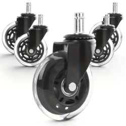 Set of 5 Heavy Duty 3-Inch Office Chair Casters - Rubber Swivel Wheels