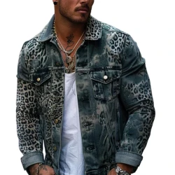 Men's Leopard Ombre Print Denim Trucker Jacket