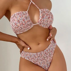 Blooming Waves Pleated Bikini Set