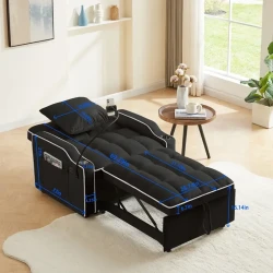 3 in 1 Convertible Sleeper Sofa Chair Bed with Adjustable Backrest, Phone Holder, and USB Type-C - Black